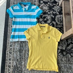 Bundle of two Ralph Lauren Sport size MD polos, yellow and blue/white striped